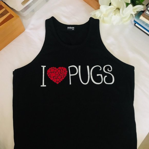 I Love (Heart) Pugs Black Tank Sz S by Idakoo - Picture 1 of 5